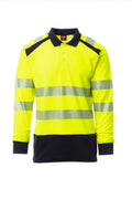 Langarm-Poloshirt Herren Road Winter – Fluogelb/Marineblau