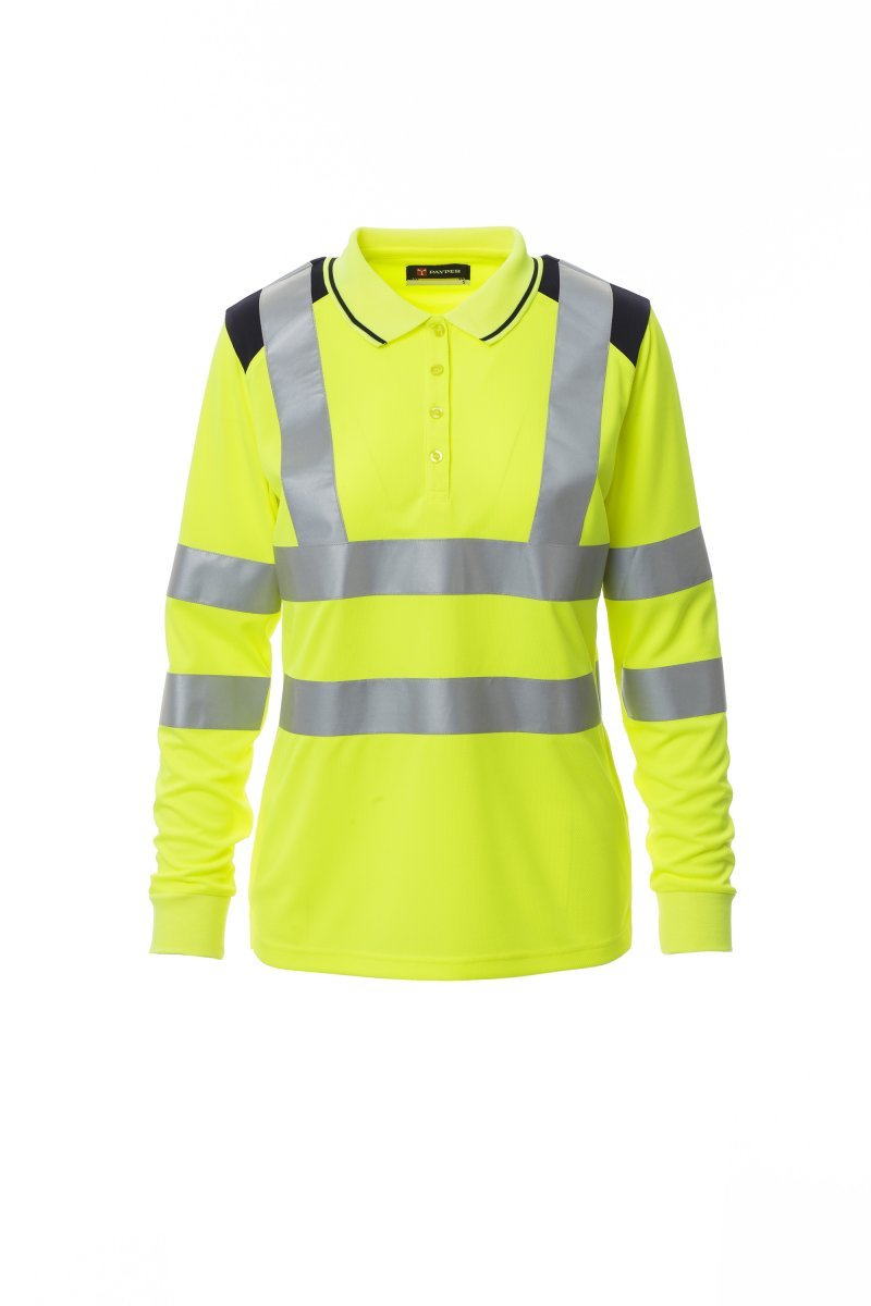 Langarm-Poloshirt Damen Guard+winter Lady – Fluogelb/Marineblau