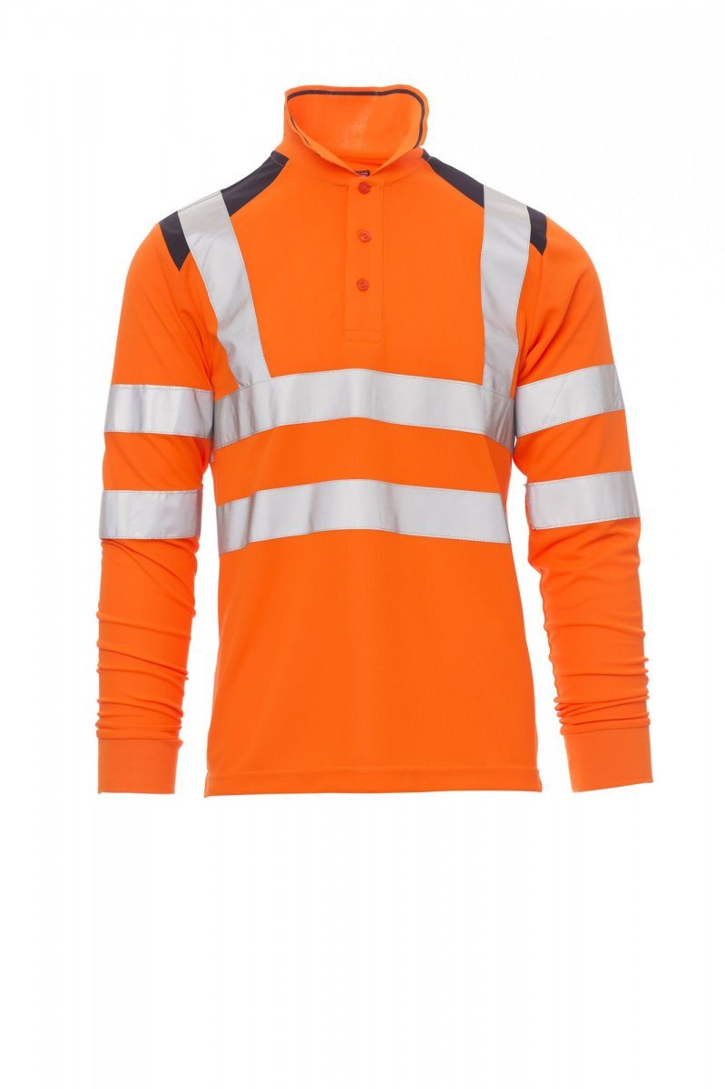 Langarm-Poloshirt Herren Guard+winter – Fluoorange/Marineblau