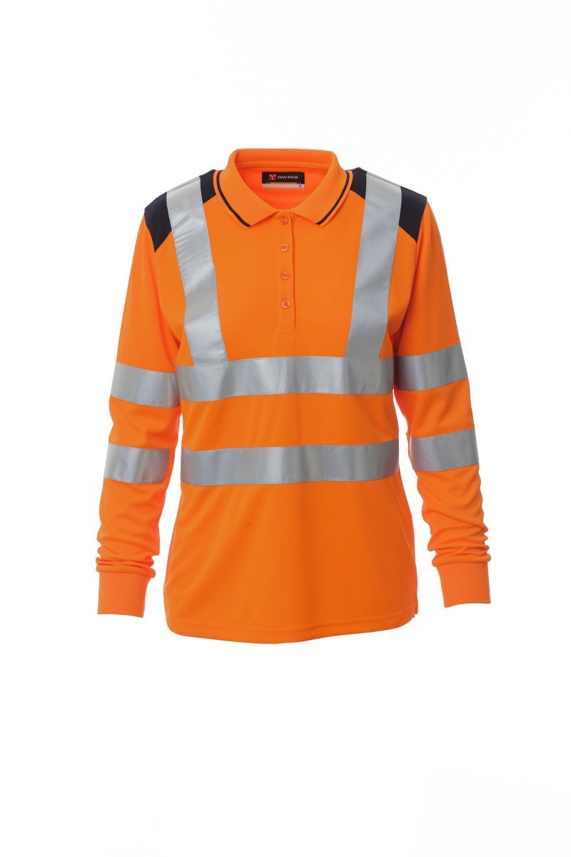 Langarm-Poloshirt Damen Guard+winter Lady – Fluoorange/Marineblau
