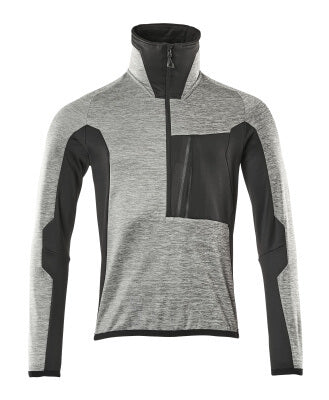 Fleecejacke mit kurzem Reißverschluss – grau-meliert/schwarz