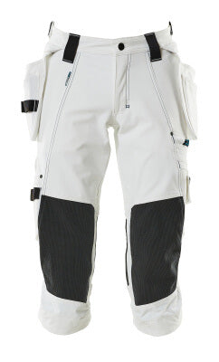 Dreiviertel-Hose, Hängetaschen, Stretch – weiss