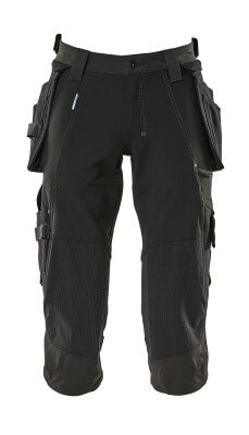 Dreiviertel-Hose, Hängetaschen, Stretch – schwarz