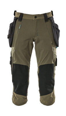 Dreiviertel-Hose, Hängetaschen, Stretch – moosgrün