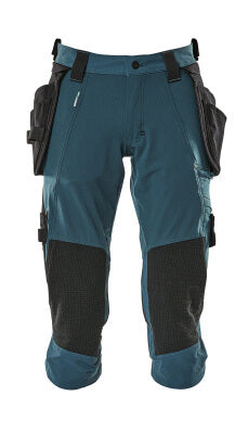 Dreiviertel-Hose, Hängetaschen, Stretch – Dunkelpetroleum