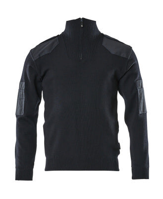 Strickpullover mit Verstärkungen, Wolle – schwarzblau