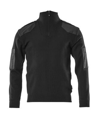 Strickpullover mit Verstärkungen, Wolle – schwarz