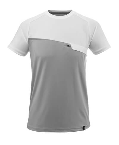 T-Shirt, feuchtigkeitstransportierend – grau-meliert/weiss