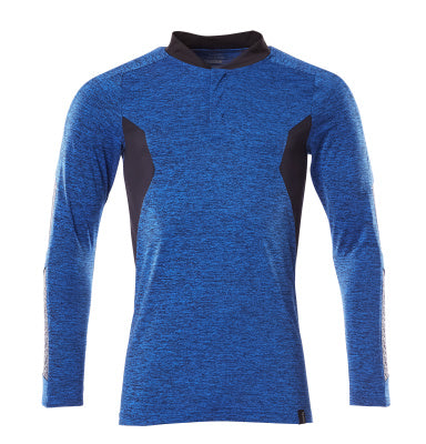 Polo-Shirt mit COOLMAX® PRO, Langarm – azurblau/schwarzblau