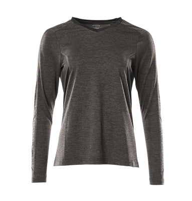 T-Shirt, Damen, mit COOLMAX®, Langarm – dunkelanthrazit/schwarz