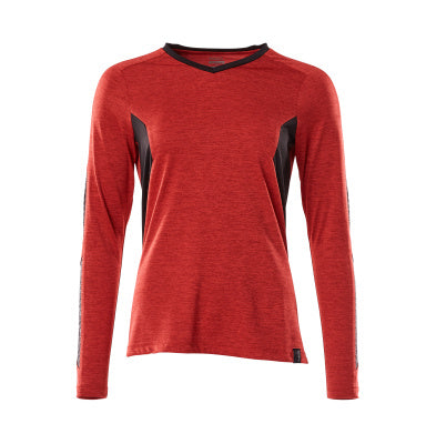 T-Shirt, Damen, mit COOLMAX®, Langarm – verkehrsrot/schwarz