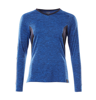 T-Shirt, Damen, mit COOLMAX®, Langarm – azurblau/schwarzblau