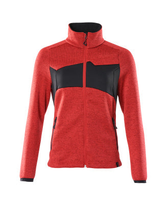 Strickpullover mit Reißverschluss, Damen – verkehrsrot/schwarz