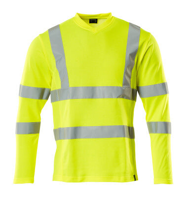 T-Shirt, V-Ausschnitt, lange Ärmel – hi-vis gelb