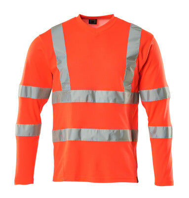 T-Shirt, V-Ausschnitt, lange Ärmel – hi-vis rot