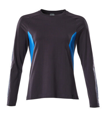 T-Shirt, Langarm, Damen – schwarzblau/azurblau