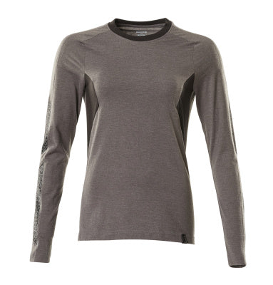 T-Shirt, Langarm, Damen – dunkelanthrazit/schwarz