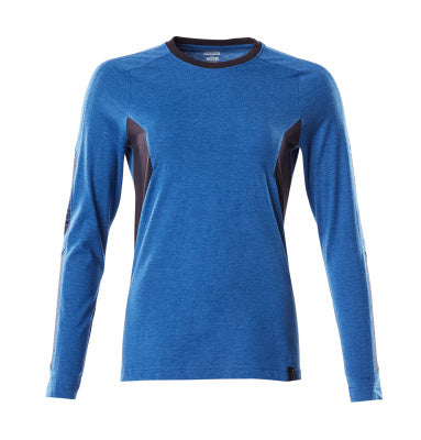 T-Shirt, Langarm, Damen – azurblau/schwarzblau