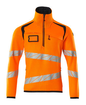 Strickpullover mit kurzem Reißverschluss – hi-vis orange/schwarzblau