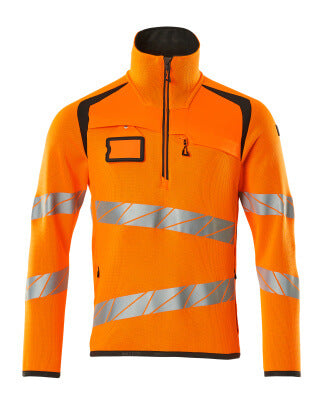 Strickpullover mit kurzem Reißverschluss – hi-vis orange/dunkelanthrazit