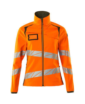 Softshelljacke, Damenpassform – hi-vis orange/moosgrün