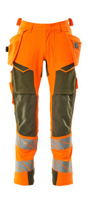 Hose mit Hängetaschen, ULTIMATE STRETCH – hi-vis orange/moosgrün