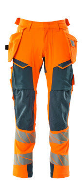 Hose mit Hängetaschen, ULTIMATE STRETCH – hi-vis orange/dunkelpetroleum