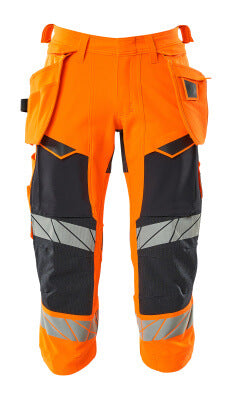 Dreiviertel-Hose, Hängetaschen, Stretch – hi-vis orange/schwarzblau