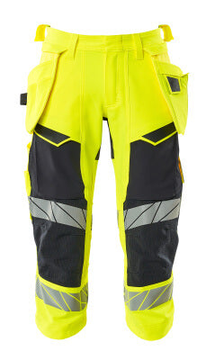 Dreiviertel-Hose, Hängetaschen, Stretch – hi-vis gelb/schwarzblau