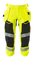 Dreiviertel-Hose, Hängetaschen, Stretch – hi-vis gelb/schwarz