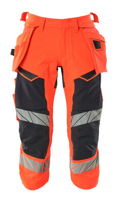 Dreiviertel-Hose, Hängetaschen, Stretch – Hi-vis rot/schwarzblau