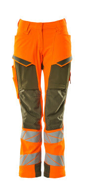 Hose, Damen,DIAMOND, Knietaschen,Stretch – hi-vis orange/moosgrün