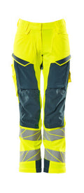 Hose, Damen,DIAMOND, Knietaschen,Stretch – hi-vis gelb/dunkelpetroleum