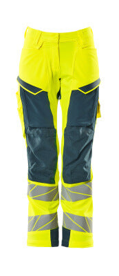 Hose, Damen,DIAMOND, Knietaschen,Stretch – hi-vis gelb/dunkelpetroleum