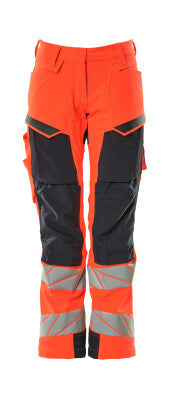Hose, Damen,DIAMOND, Knietaschen,Stretch – Hi-vis rot/schwarzblau