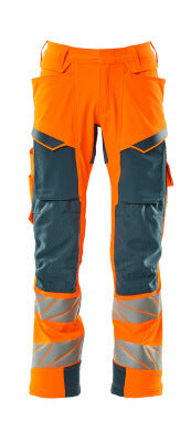 Hose mt Knietaschen, ULTIMATE STRETCH – hi-vis orange/dunkelpetroleum