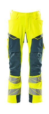Hose mt Knietaschen, ULTIMATE STRETCH – hi-vis gelb/dunkelpetroleum