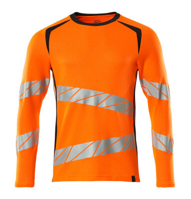T-Shirt, Langarm, moderne Passform – hi-vis orange/schwarzblau