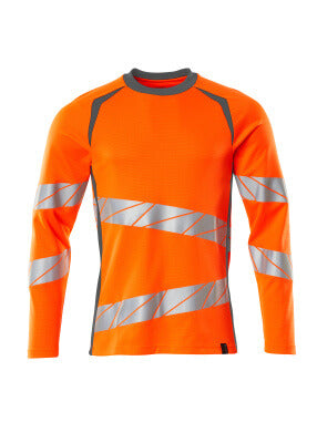 T-Shirt, Langarm, moderne Passform – hi-vis orange/dunkelanthrazit
