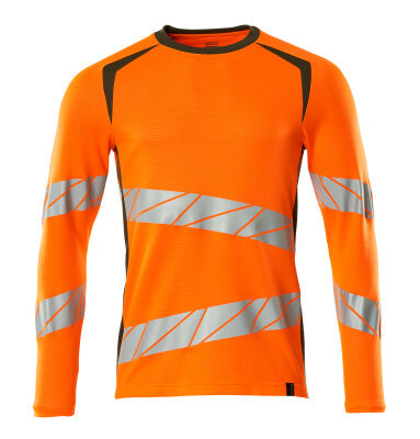 T-Shirt, Langarm, moderne Passform – hi-vis orange/moosgrün