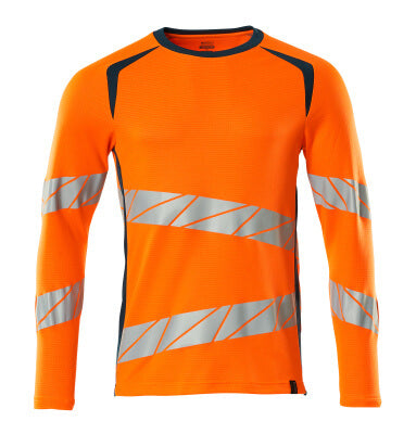 T-Shirt, Langarm, moderne Passform – hi-vis orange/dunkelpetroleum