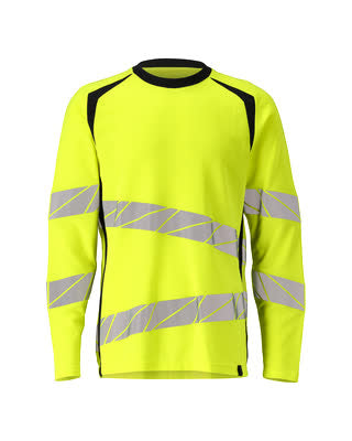 T-Shirt, Langarm, moderne Passform – hi-vis gelb/schwarzblau