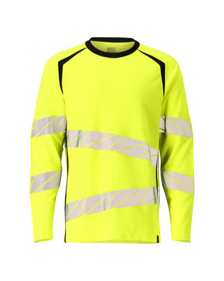 T-Shirt, Langarm, moderne Passform – hi-vis gelb/schwarz