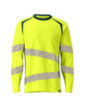 T-Shirt, Langarm, moderne Passform – hi-vis gelb/dunkelpetroleum