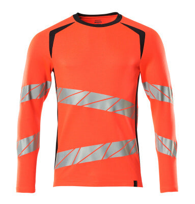 T-Shirt, Langarm, moderne Passform – Hi-vis rot/schwarzblau