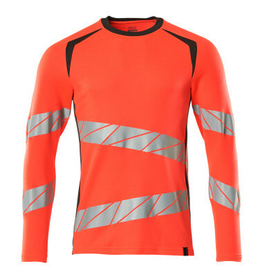 T-Shirt, Langarm, moderne Passform – hi-vis rot/dunkelanthrazit