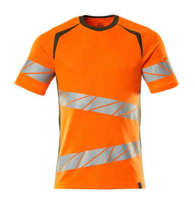 T-Shirt, moderne Passform – hi-vis orange/moosgrün
