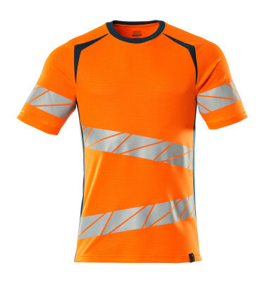 T-Shirt, moderne Passform – hi-vis orange/dunkelpetroleum