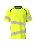 T-Shirt, moderne Passform – hi-vis gelb/dunkelpetroleum
