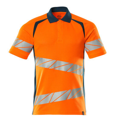 Polo-Shirt, moderne Passform – hi-vis orange/dunkelpetroleum